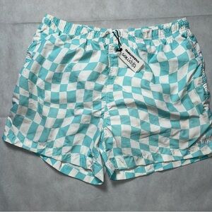 Solid and striped wavy checkered blue and white swim trunks NWT size XL